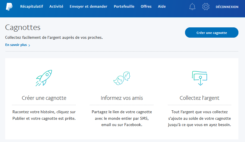 Créer une cagnotte Paypal