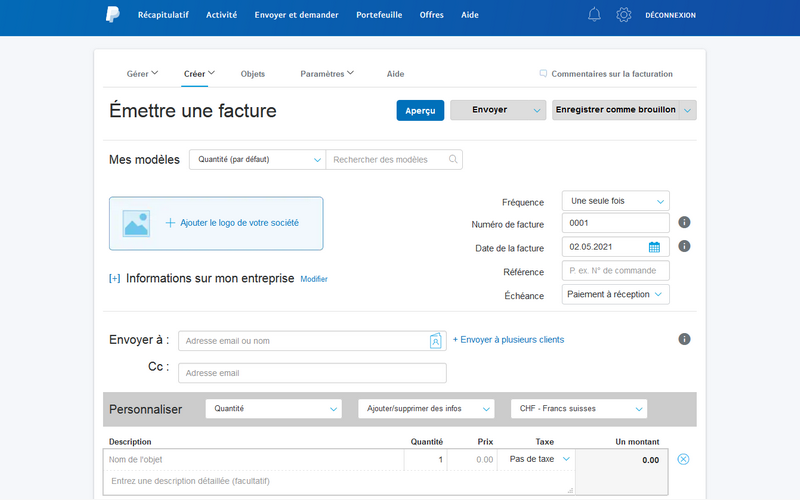 Envoyer une facture Paypal